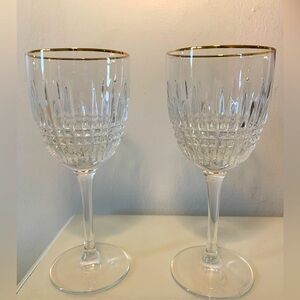 Waterford Crystal Lismore Diamond Gold Rim Wine Goblets